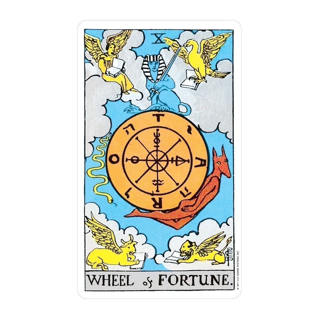Wheel of Fortune card from The 100% Plastic Rider Tarot Deck