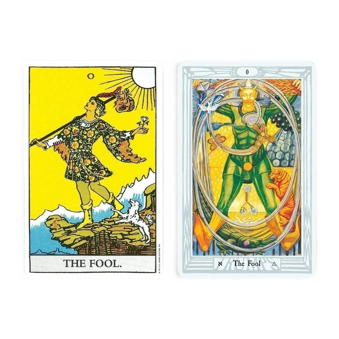 The Fool card from each of the two decks in The Complete Tarot Kit
