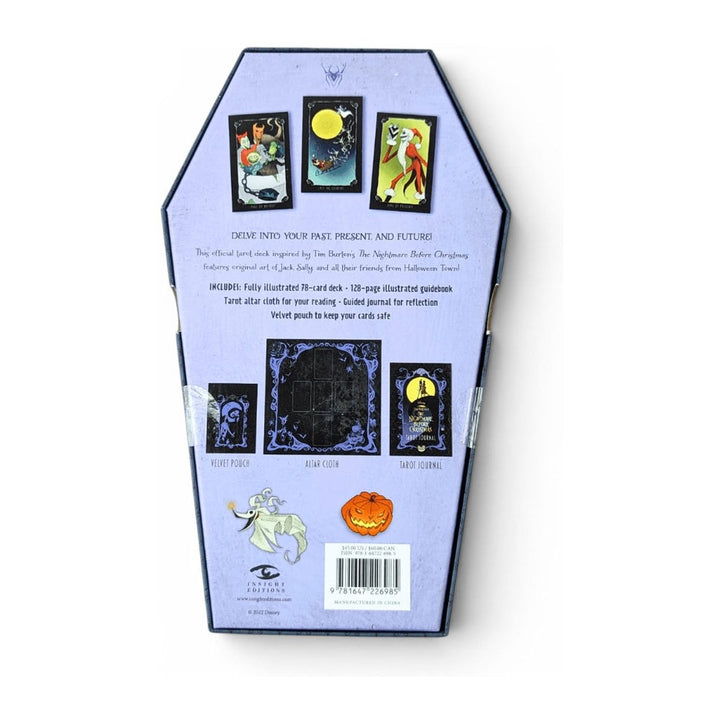 Back of The Nightmare Before Christmas Tarot Deck gift set box, with sample cards