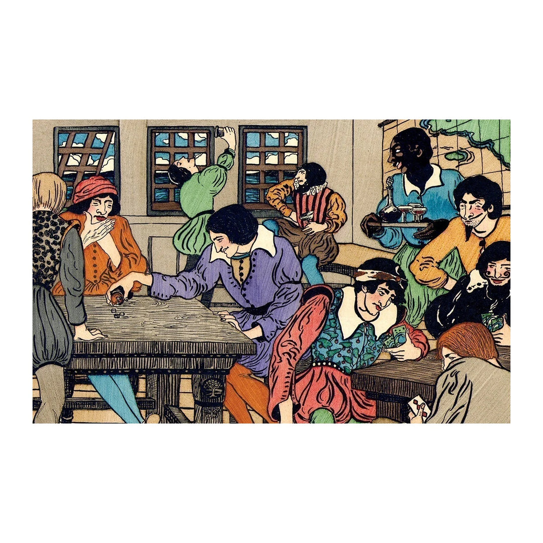 Postcard of a crowded tavern scene, from The Pamela Colman Smith Commemorative Set