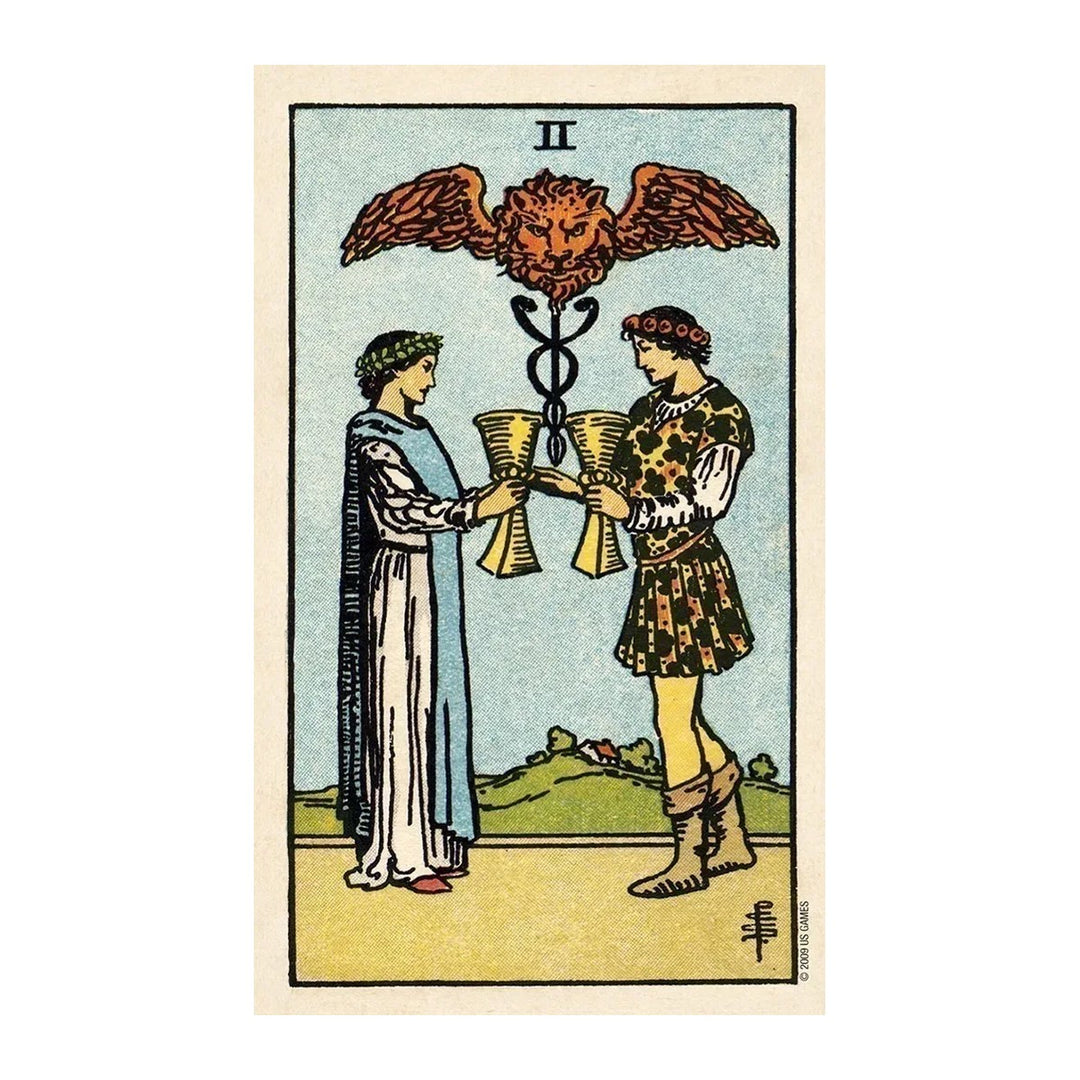 Two of Cups card from The Pamela Colman Smith Commemorative Set