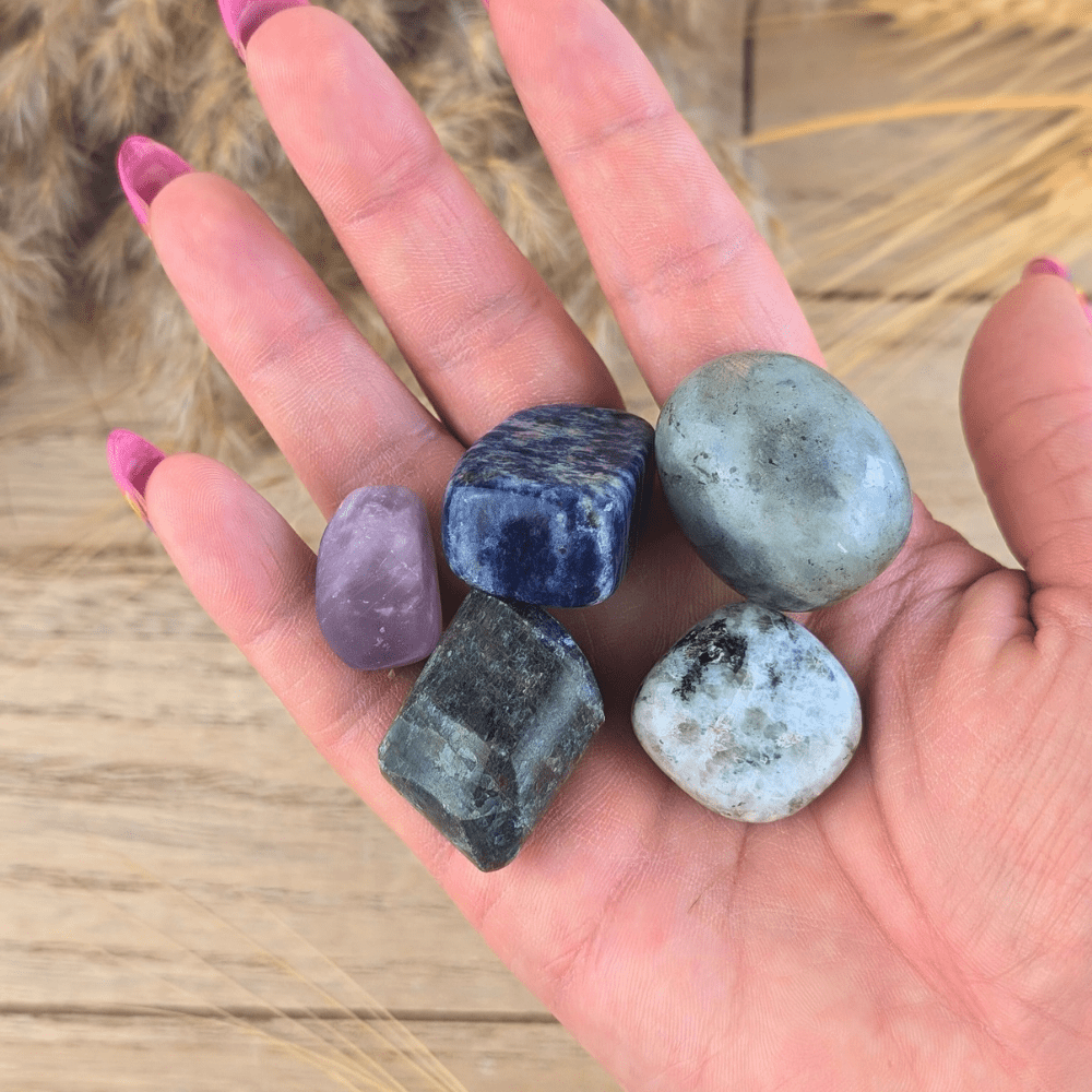 Third Eye Crystal set includes 5 tumbles that will awaken your intuition 