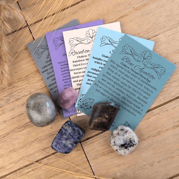 Third Eye Crystal set includes 5 tumbles that will awaken your intuition 