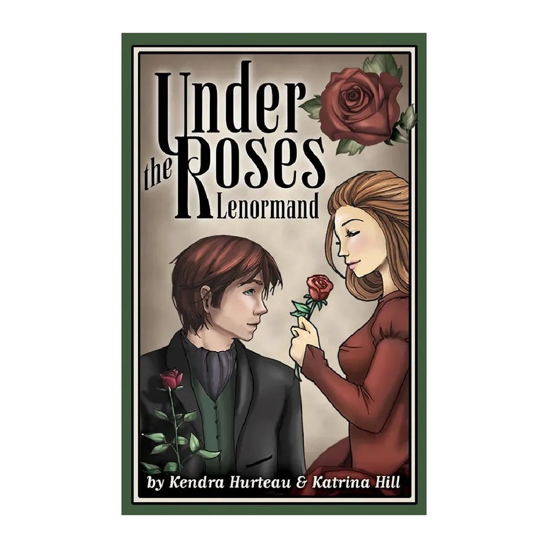 Under the Roses Lenormand box front by Kendra Hurteau and Katrina Hill, with a couple and a rose