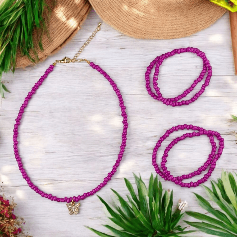 vibrant pink butterfly charm necklace