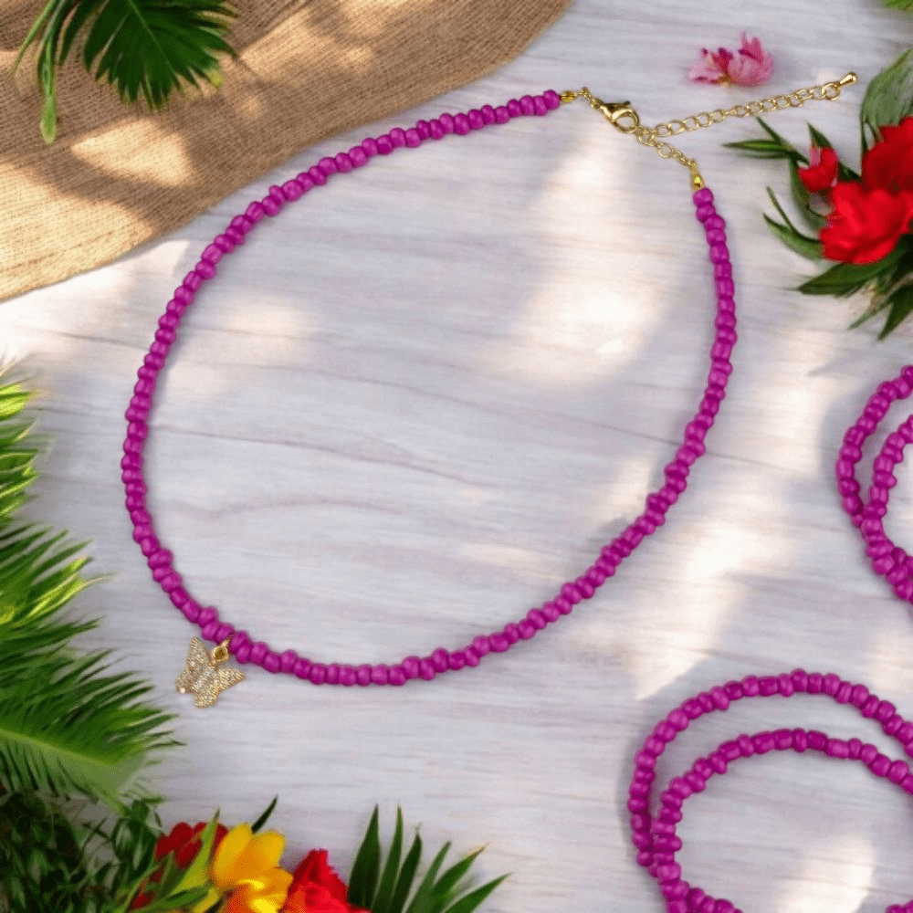 magenta seed bead jewelry set
