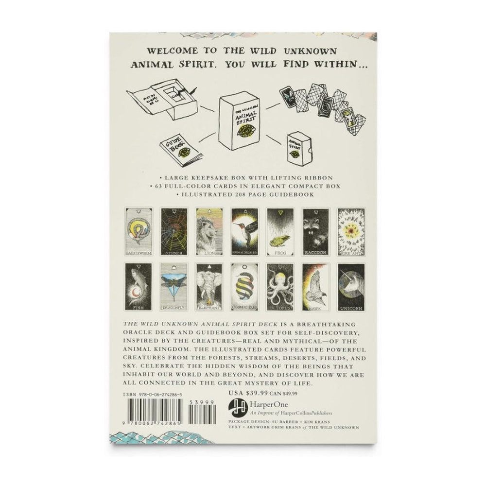 Back of the Wild Unknown Animal Spirit deck box, with sample cards