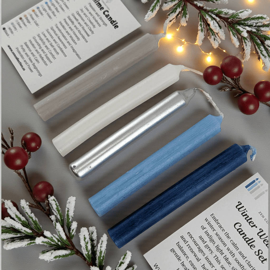 Winter Wellness Spell Candle Set packaging with decorative elements on a light background. Available at Zen Collection Metaphysical Stores Near Me