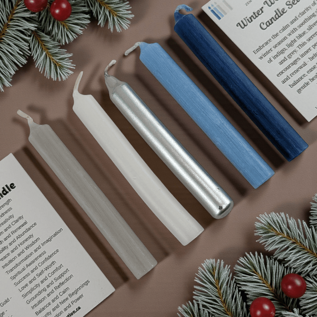 Winter Wellness Spell Candle Set packaging with decorative elements on a light background. Available at Zen Collection Metaphysical Stores Near Me