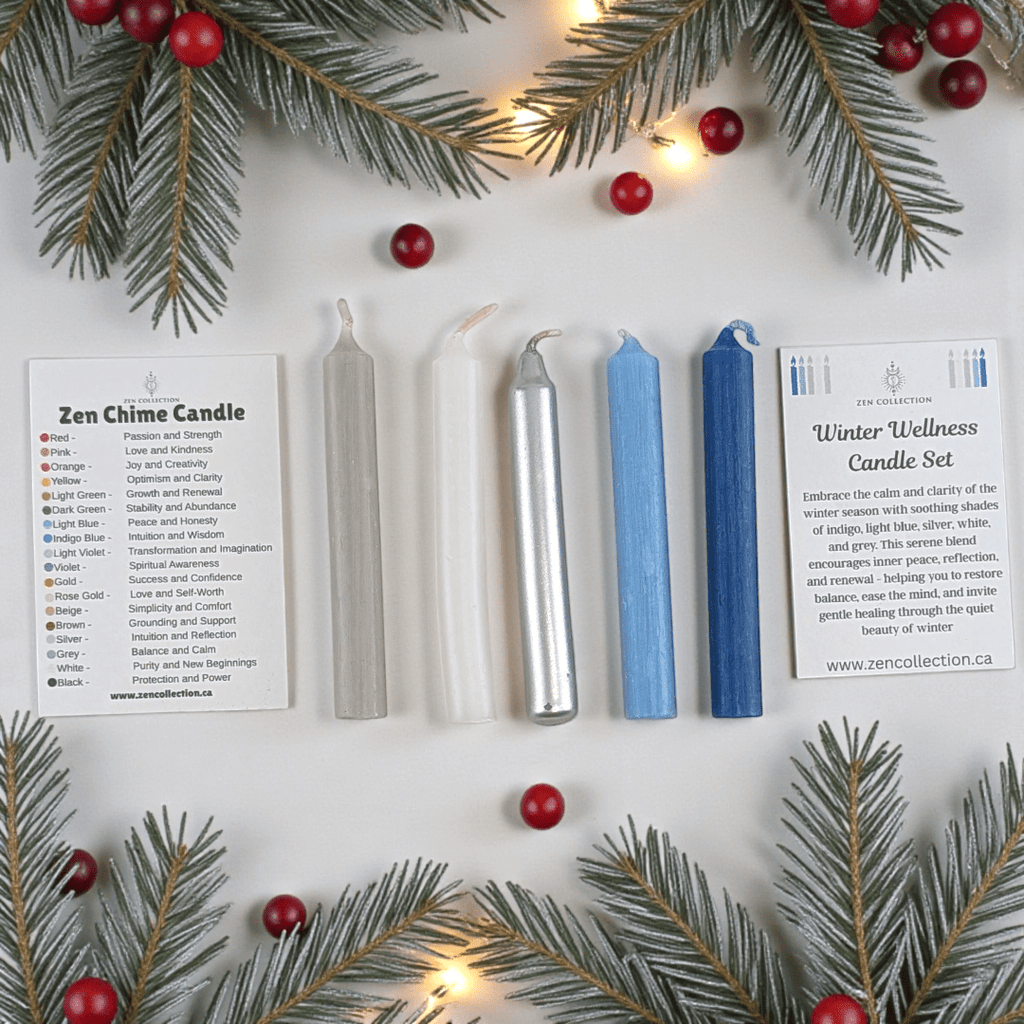 Winter Wellness Spell Candle Set packaging with decorative elements on a light background. Available at Zen Collection Metaphysical Stores Near Me