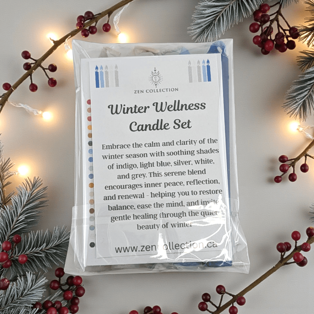 Winter Wellness Spell Candle Set packaging with decorative elements on a light background. Available at Zen Collection Metaphysical Stores Near Me