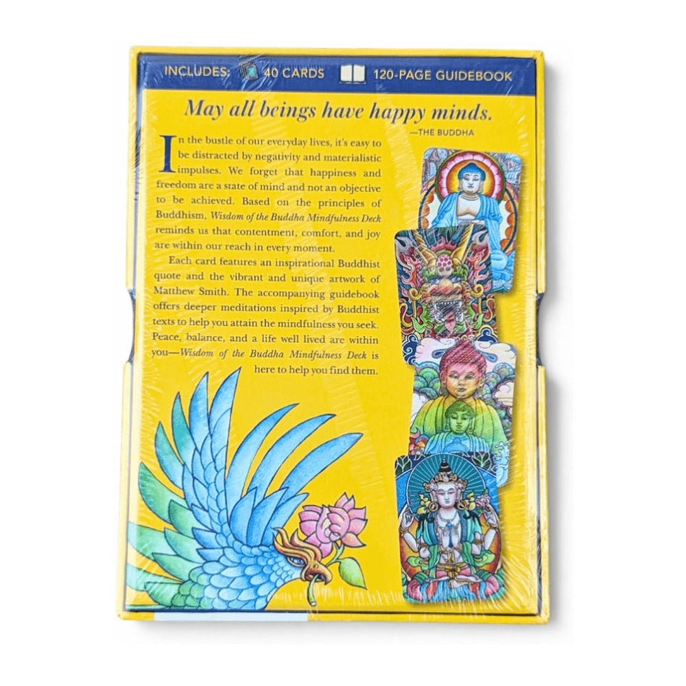 Back of the Wisdom of the Buddha mindfulness deck box, with four sample cards