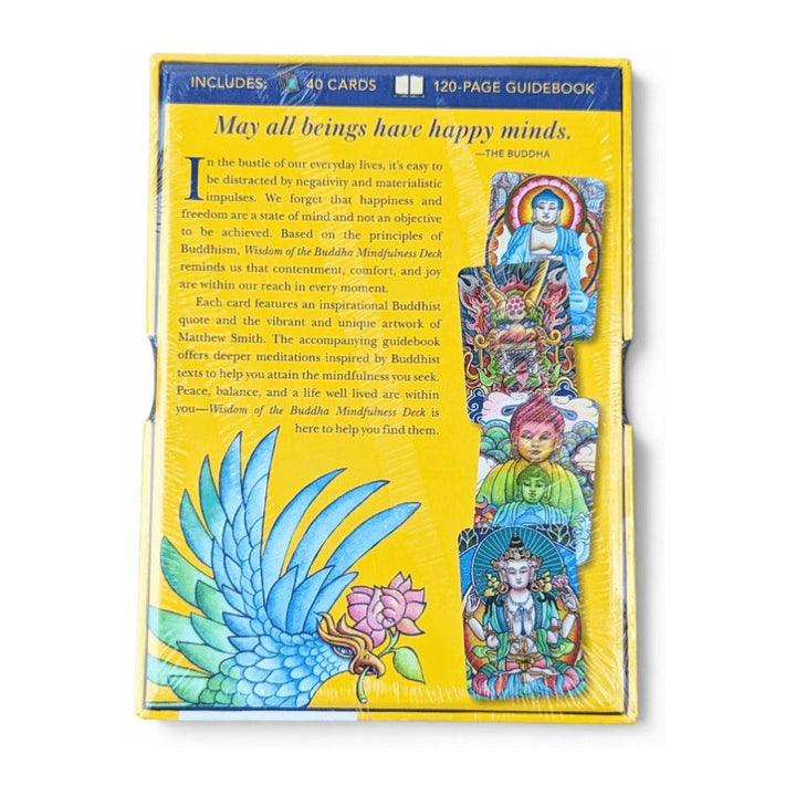 Back of the Wisdom of the Buddha mindfulness deck box, with four sample cards