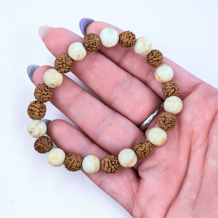 Bracelet Rudraksha et Fossile
