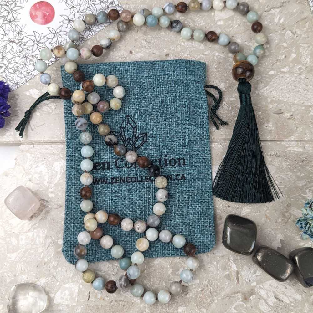 Amazonite and Sandalwood Mala - Zen Collection