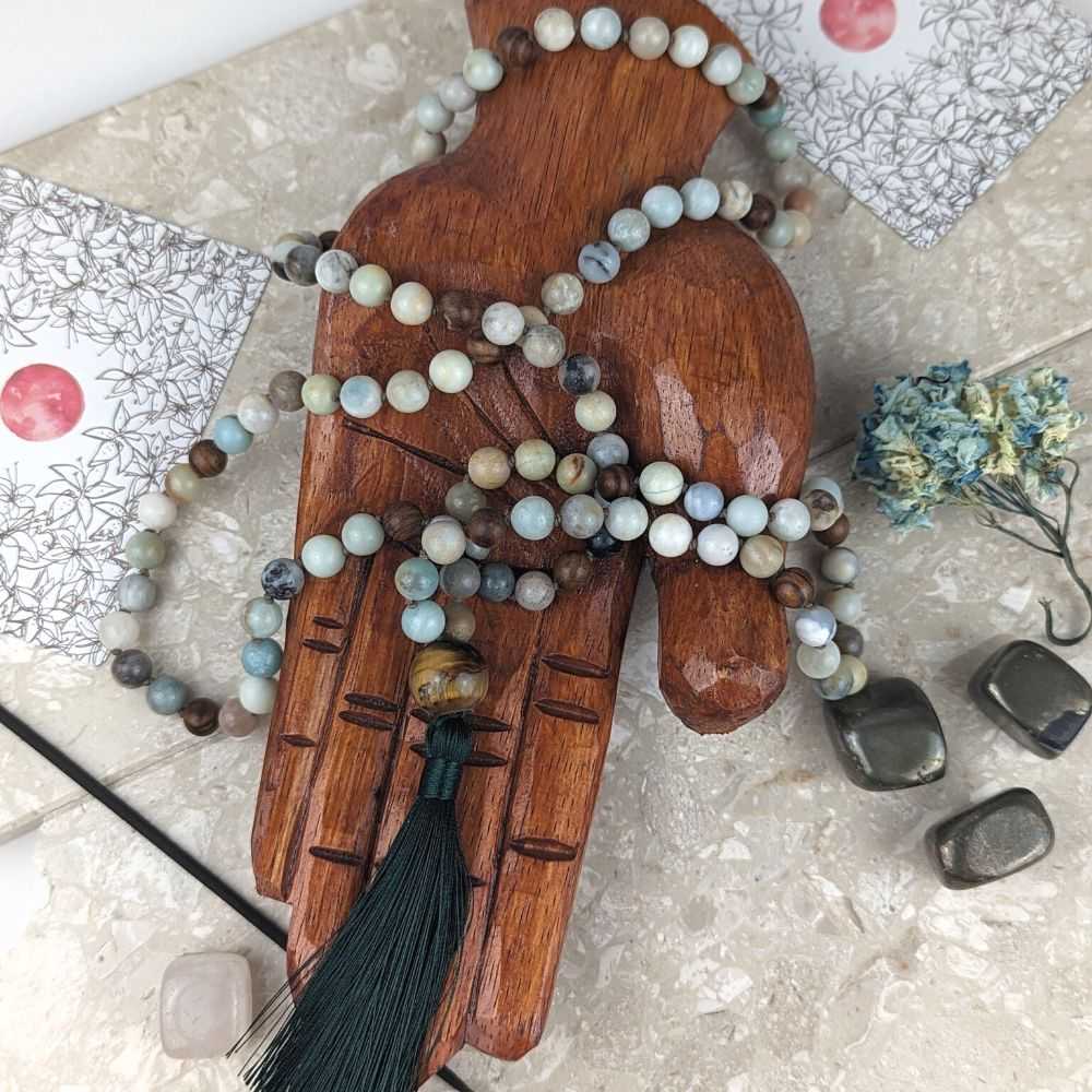 Amazonite and Sandalwood Mala - Zen Collection