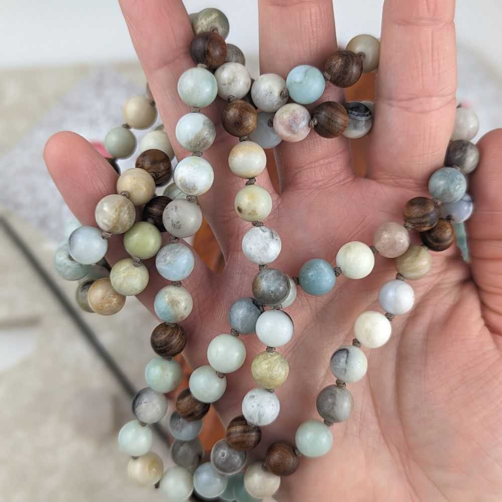 Amazonite and Sandalwood Mala - Zen Collection