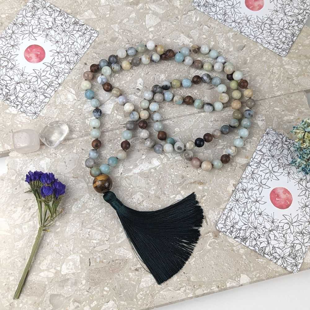 Amazonite and Sandalwood Mala - Zen Collection