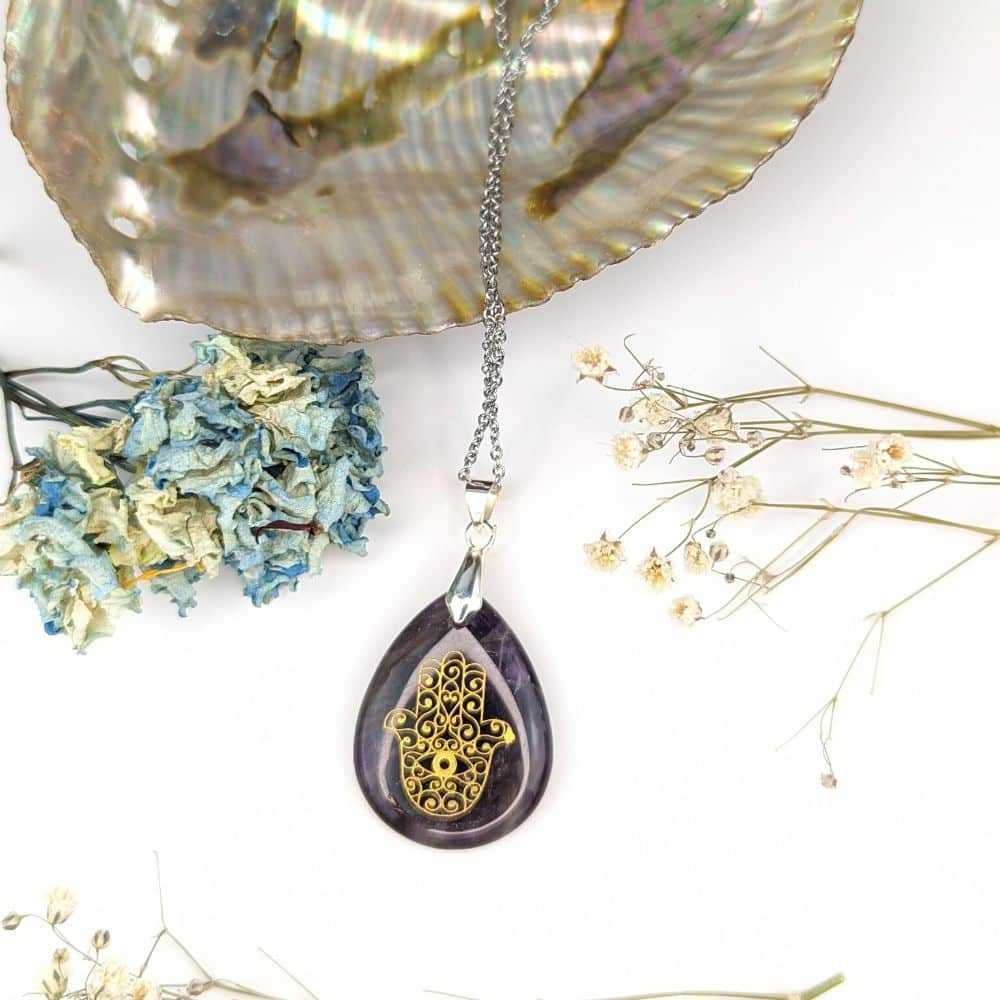 Amethyst Hamsa Necklace - Zen Collection