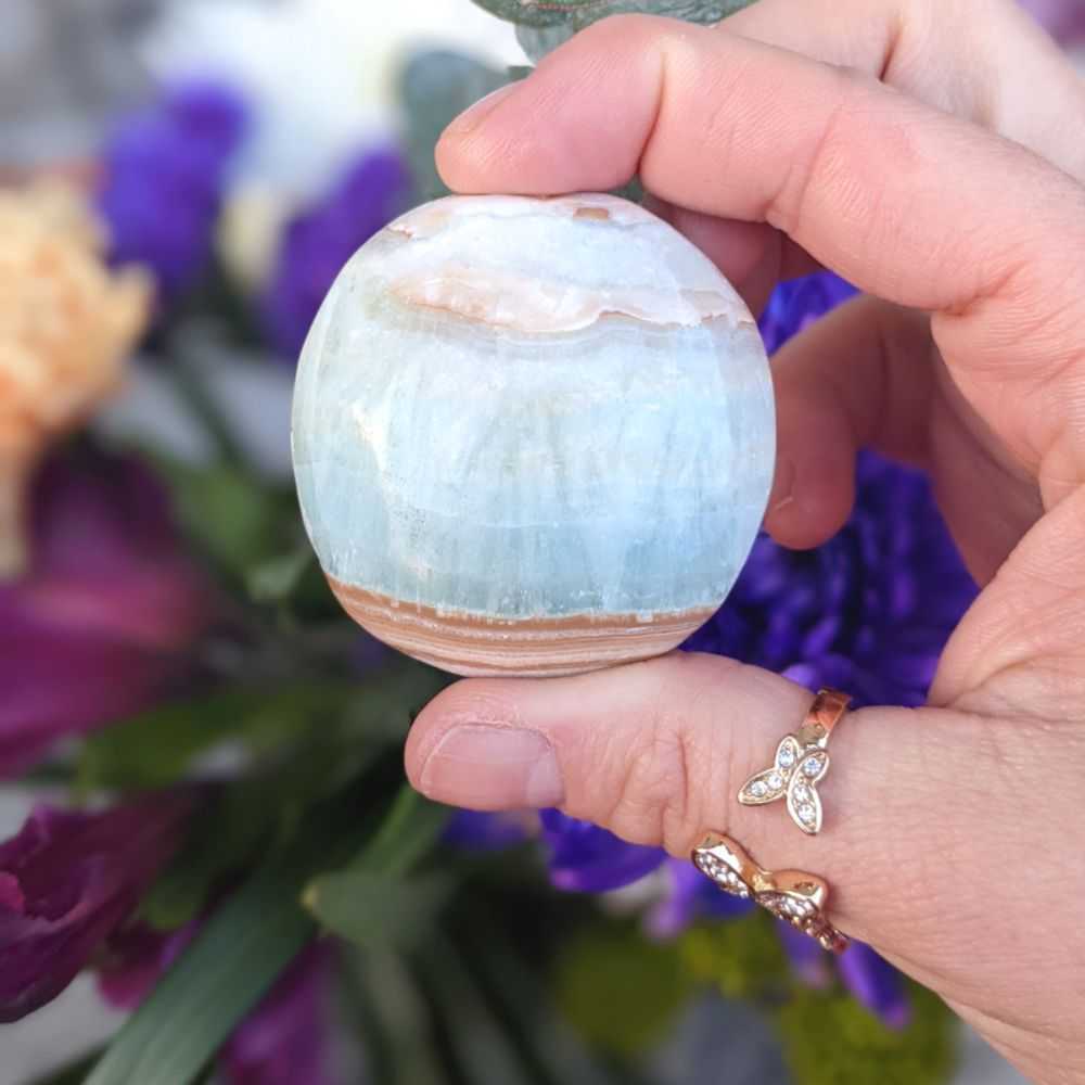 Caribbean Calcite Round Palm Stone - Zen Collection