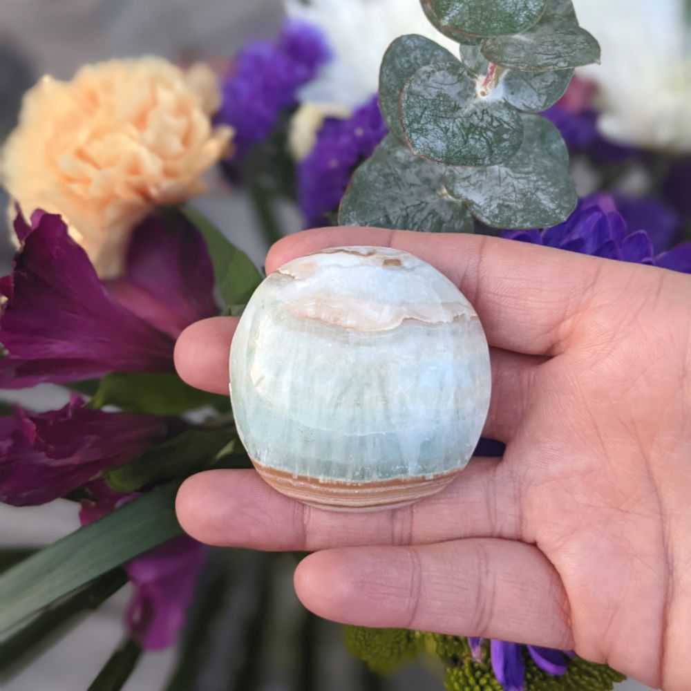 Caribbean Calcite Round Palm Stone - Zen Collection