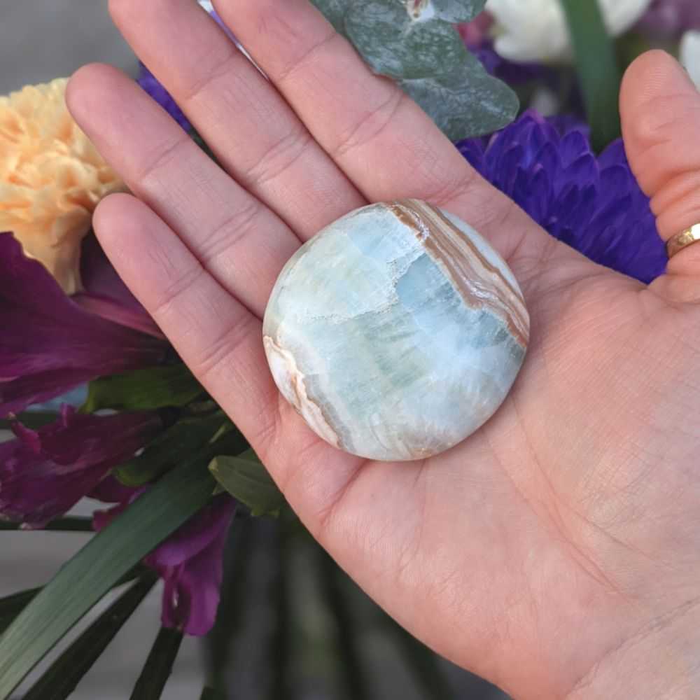 Caribbean Calcite Round Palm Stone - Zen Collection