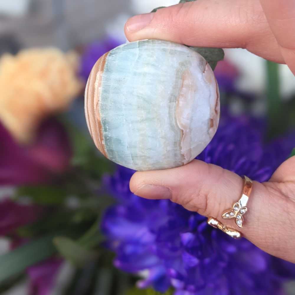 Caribbean Calcite Round Palm Stone - Zen Collection