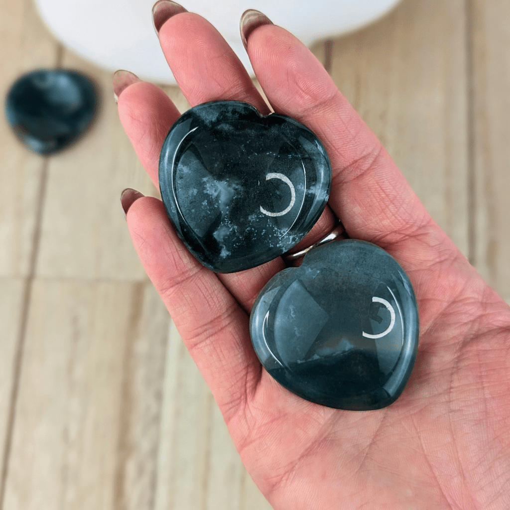 Moss Agate Heart Worry Stones - Zen Collection