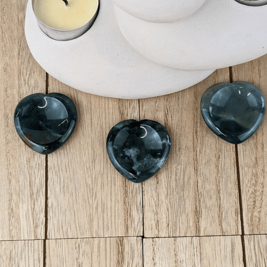 Moss Agate Heart Worry Stones - Zen Collection