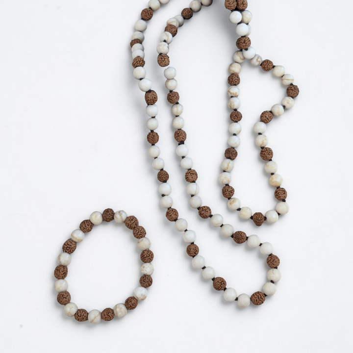 Ensemble Mala et Bracelet Rudraksha et Fossile