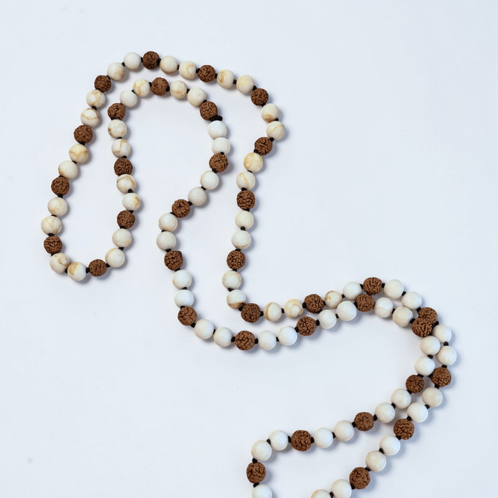 Ensemble Mala et Bracelet Rudraksha et Fossile