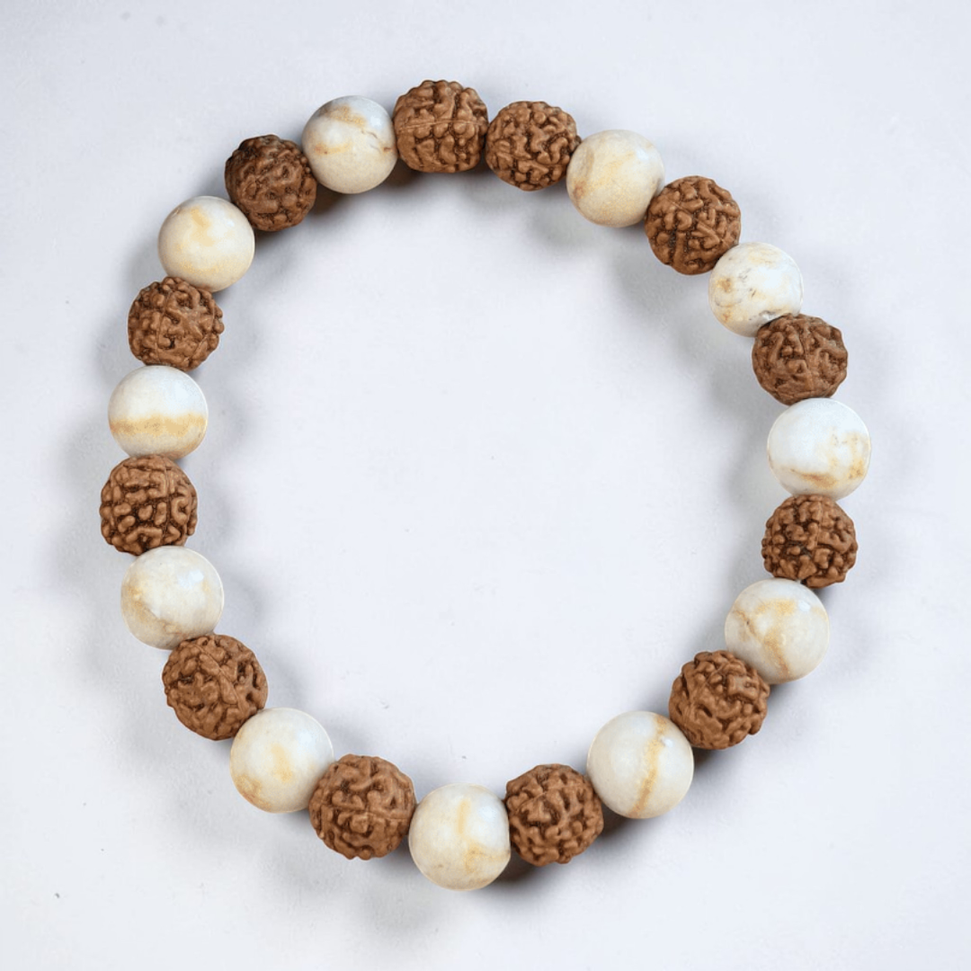 Ensemble Mala et Bracelet Rudraksha et Fossile