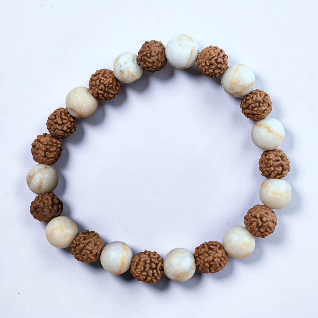 Ensemble Mala et Bracelet Rudraksha et Fossile
