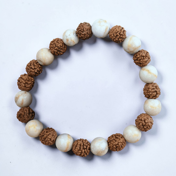 Ensemble Mala et Bracelet Rudraksha et Fossile