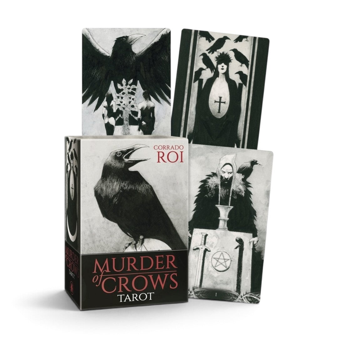 Zen Collection Murder of Crows Tarot deck featuring black and white gothic crow illustrations on cards and box