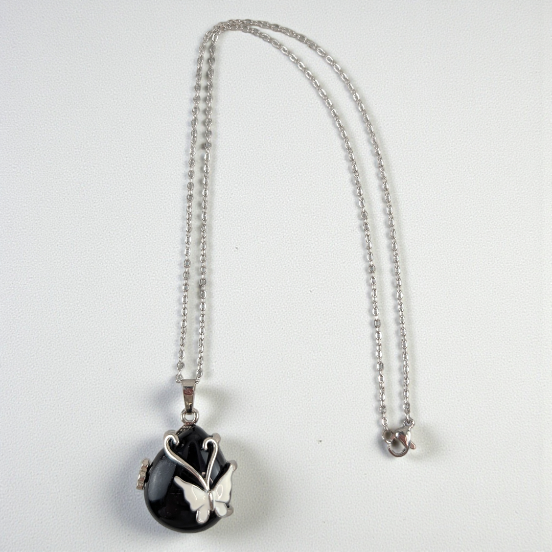 Collier Papillon en Obsidienne Noire