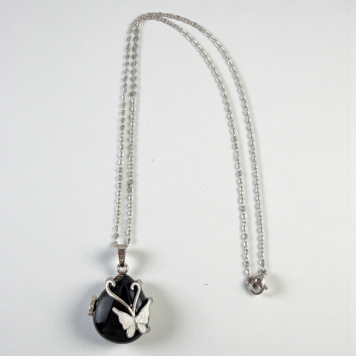 Collier Papillon en Obsidienne Noire