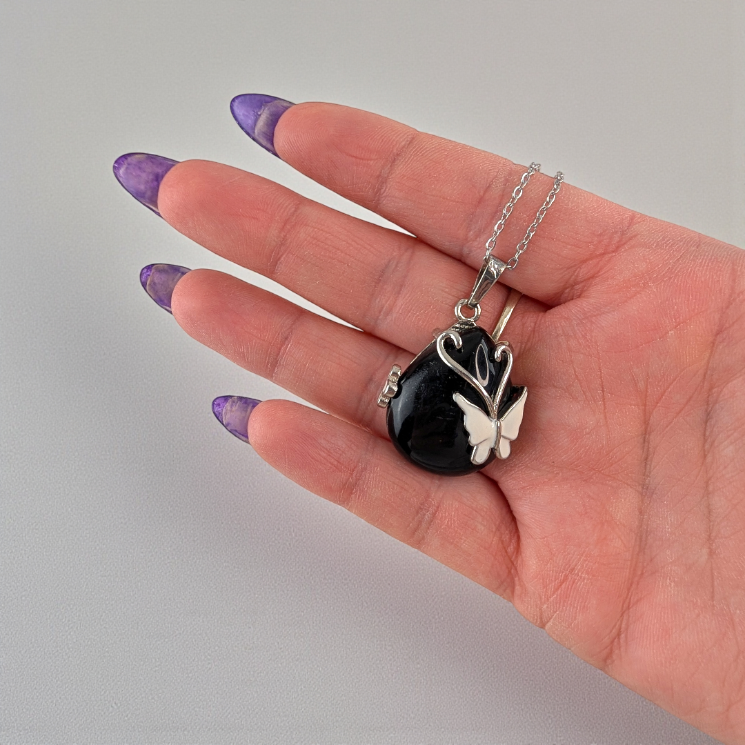 Collier Papillon en Obsidienne Noire
