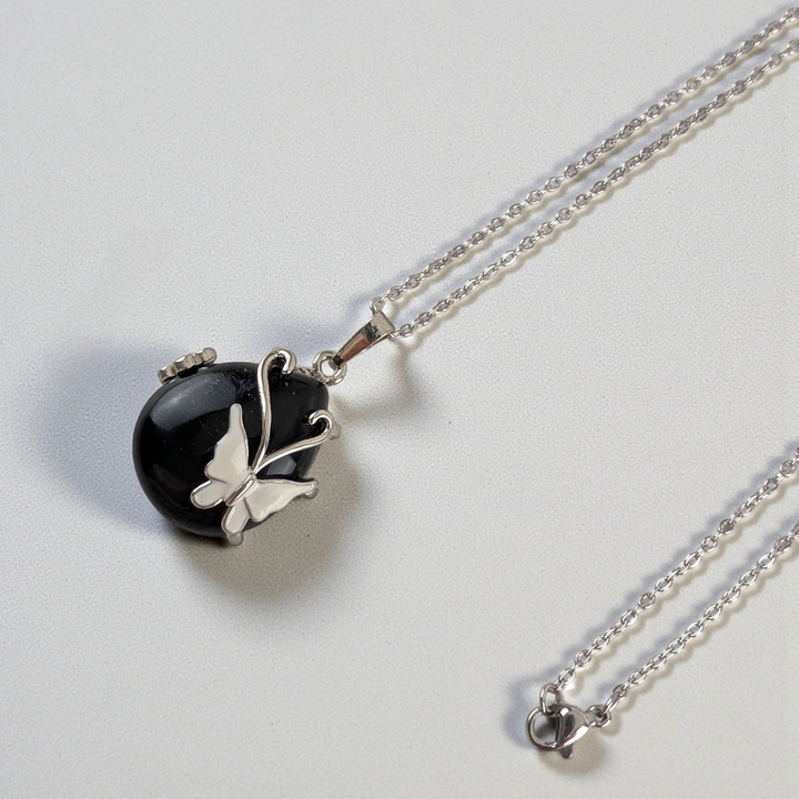 Collier Papillon en Obsidienne Noire