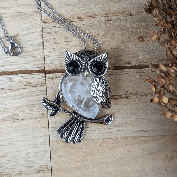 Collier hibou en quartz clair