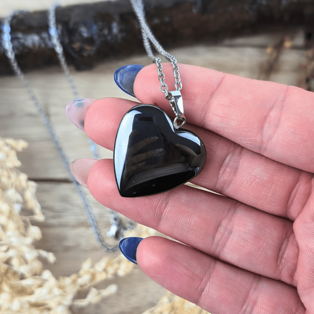 Collier coeur en hématite