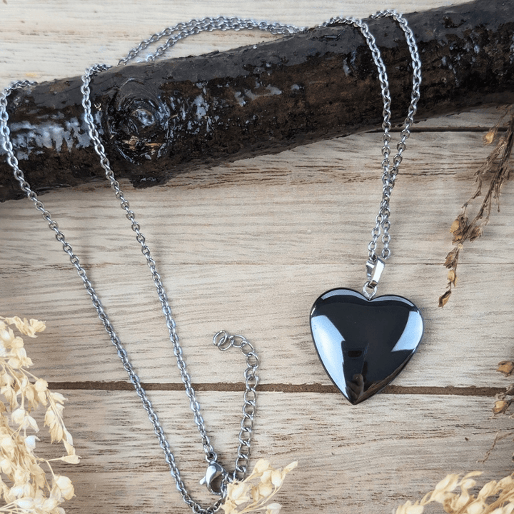 Collier coeur en hématite