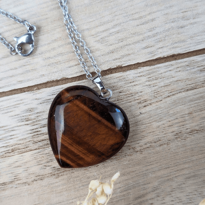 Collier Coeur Oeil de Tigre Rouge
