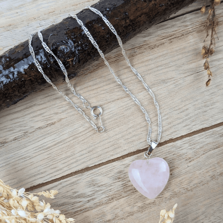 Collier Coeur Quartz Rose