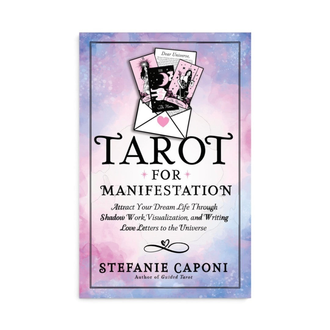 Zen Collection Tarot for Manifestation book cover featuring pink and blue watercolour art with tarot card illustrations